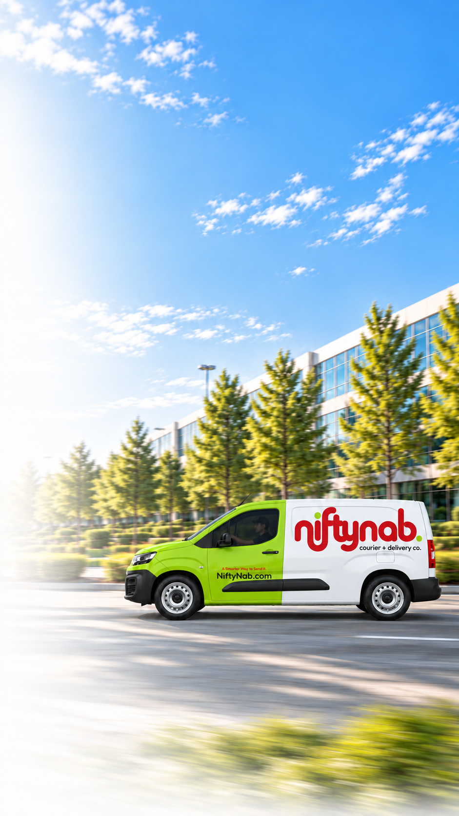 NiftyNab Courier & Delivery Co. delivery van on the road